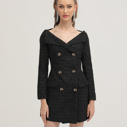 Erin Black Tweed Mantelkleid Dress Coat