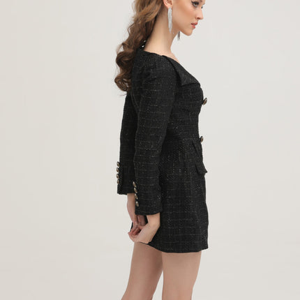 Erin Black Tweed Mantelkleid Dress Coat
