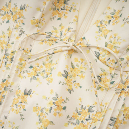 Ermione Yellow Floral Print Pleated Mini Dress Layers
