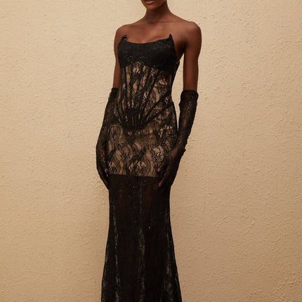 Esme Black Lace Sequin Maxi Dress