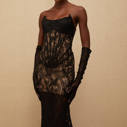 Esme Black Lace Sequin Maxi Dress