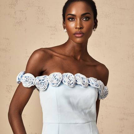 Esme Blue Flower Applique Rhinestone Mini Dress