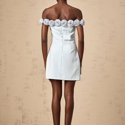 Esme Blue Flower Applique Rhinestone Mini Dress