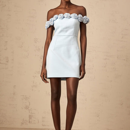 Esme Blue Flower Applique Rhinestone Mini Dress