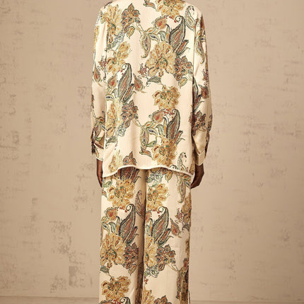 Esme Floral Print Shirt & Trousers Set in Neutrals