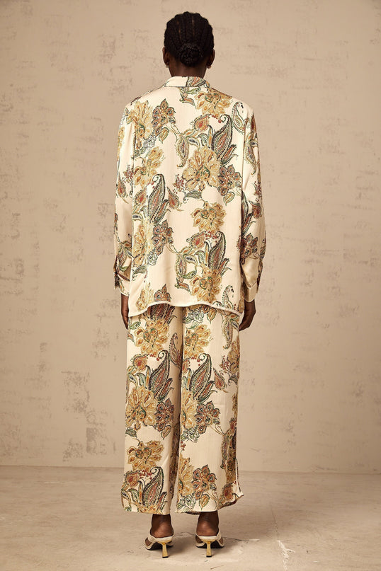 Esme Floral Print Shirt & Trousers Set in Neutrals