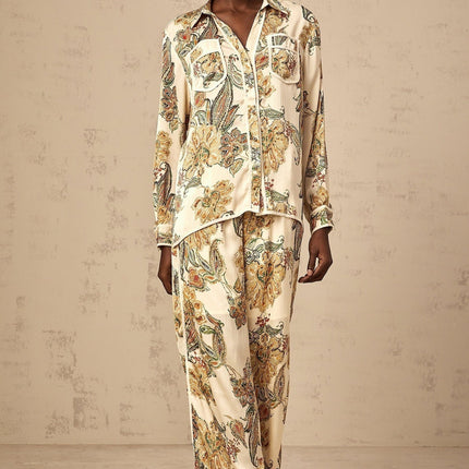 Esme Neutrals Floral Print Shirt Trousers Set