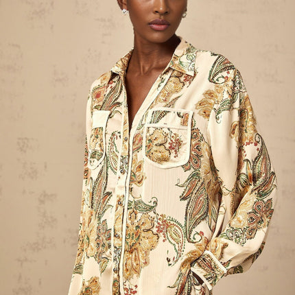 Esme Neutrals Floral Print Shirt Trousers Set