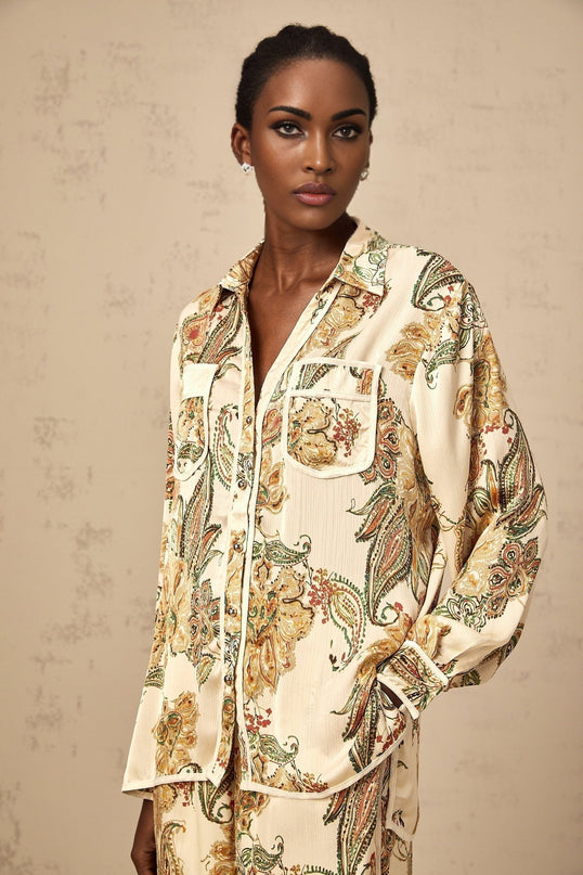 Esme Neutrals Floral Print Shirt Trousers Set