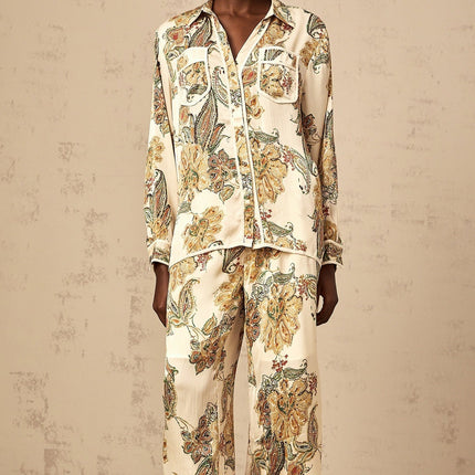 Esme Neutrals Floral Print Shirt and Trousers Set