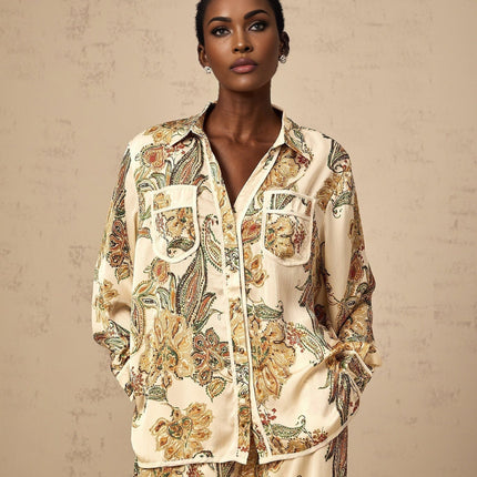 Esme Neutrals Floral Print Shirt Trousers Set