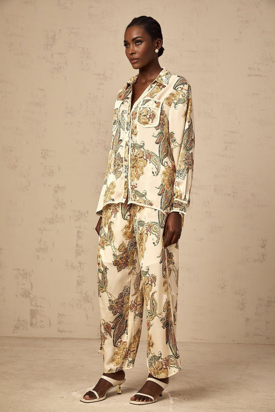 Esme Neutrals Floral Print Shirt Trousers Set
