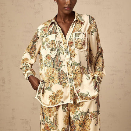 Esme Neutrals Floral Print Shirt Trousers Set