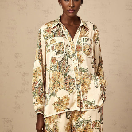Esme Neutrals Floral Print Shirt Trousers Set