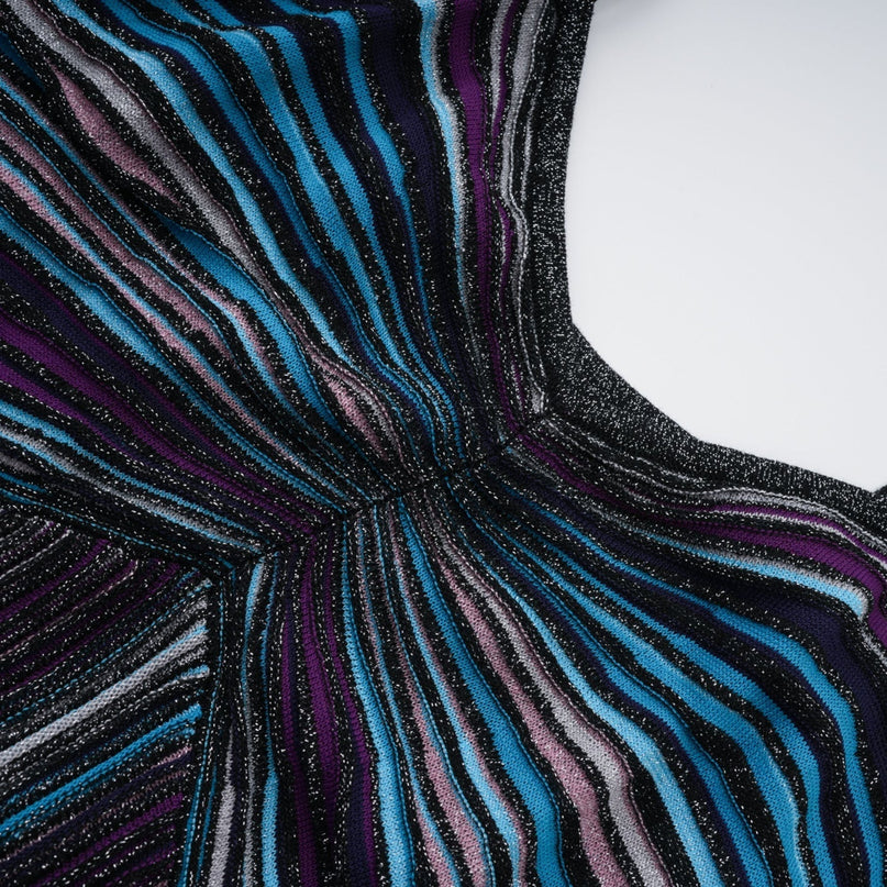 Esme Purple Sequin Striped Knit Metallic Maxi Dress