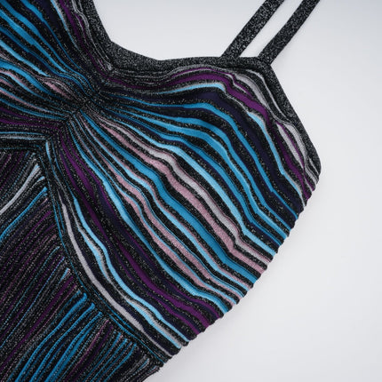 Esme Purple Sequin Striped Knit Metallic Maxi Dress