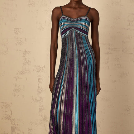 Esme Purple Sequin Striped Knit Metallic Maxi Dress