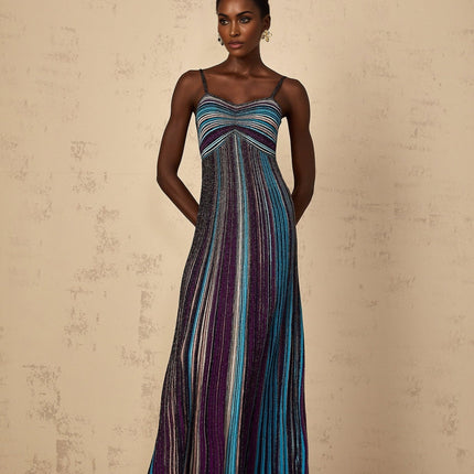 Esme Purple Sequin Striped Knit Metallic Maxi Dress