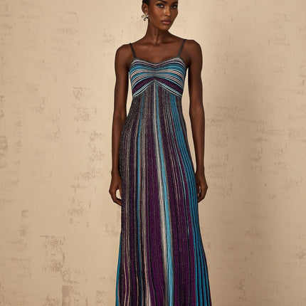 Esme Purple Sequin Striped Knit Metallic Maxi Dress