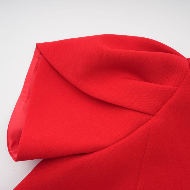 Esme Red Mini Dress Terylene Crew Neck Short Petal Sleeves Bow Detailing Cut-Out Back Button Fastening