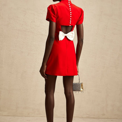 Esme Red Mini Dress with Bow Detailing and Cut-Out Back