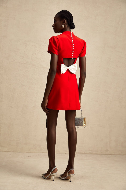 Esme Red Mini Dress with Bow Detailing and Cut-Out Back