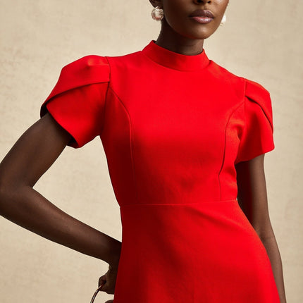 Esme Red Terylene Mini Dress with Bow Detailing and Cut-Out Back