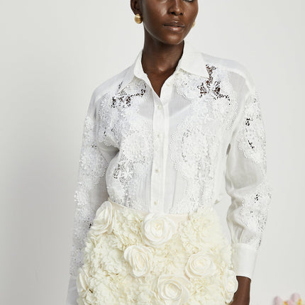 Esme White Lace Embroidered Cut Out & Buttoned Shirt