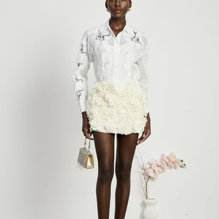 Esme White Lace Embroidered Cut Out & Buttoned Shirt