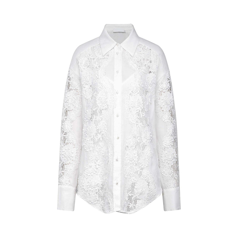 Esme White Lace Embroidered Cut Out Buttoned Shirt
