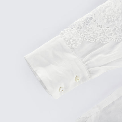 Esme White Lace Embroidered Cut Out & Buttoned Shirt