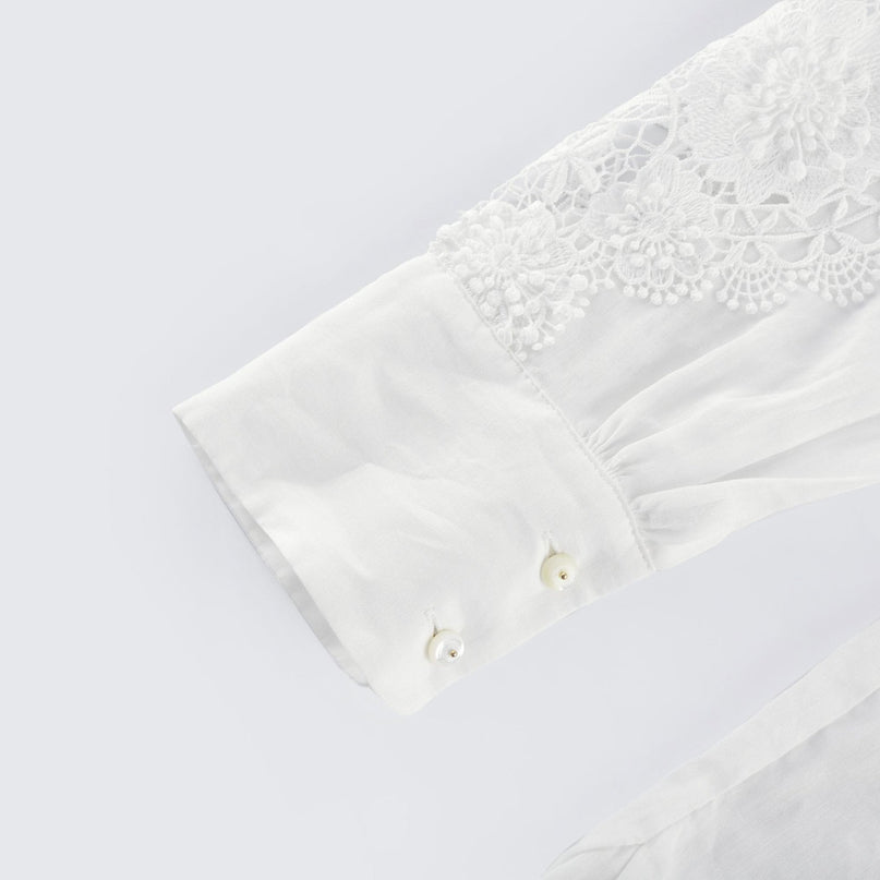 Esme White Lace Embroidered Cut Out & Buttoned Shirt