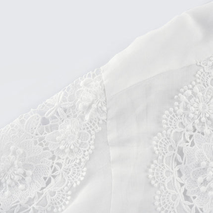 Esme White Lace Embroidered Cut Out Buttoned Shirt