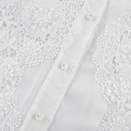 Esme White Lace Embroidered Cut Out Buttoned Shirt