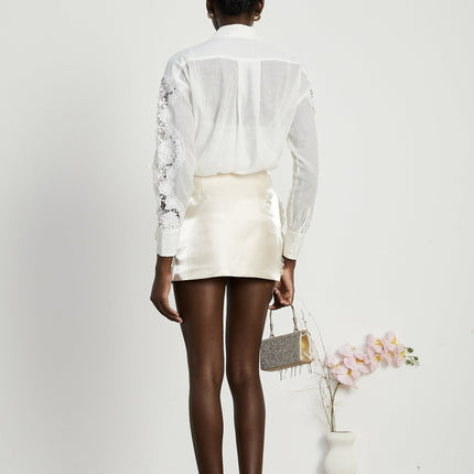 Esme White Lace Embroidered Cut Out Buttoned Shirt