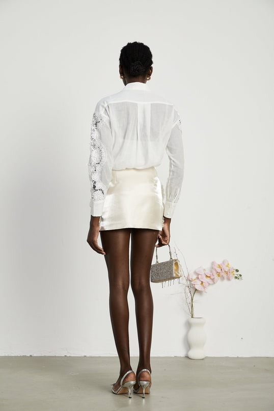Esme White Lace Embroidered Cut Out Buttoned Shirt