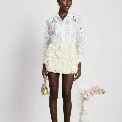 Esme White Lace Embroidered Cut Out Buttoned Shirt