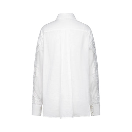 Esme White Lace Embroidered Cut Out Buttoned Shirt