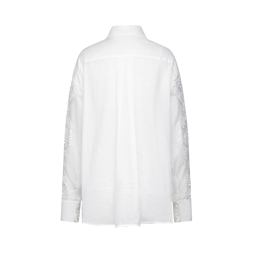 Esme White Lace Embroidered Cut Out Buttoned Shirt