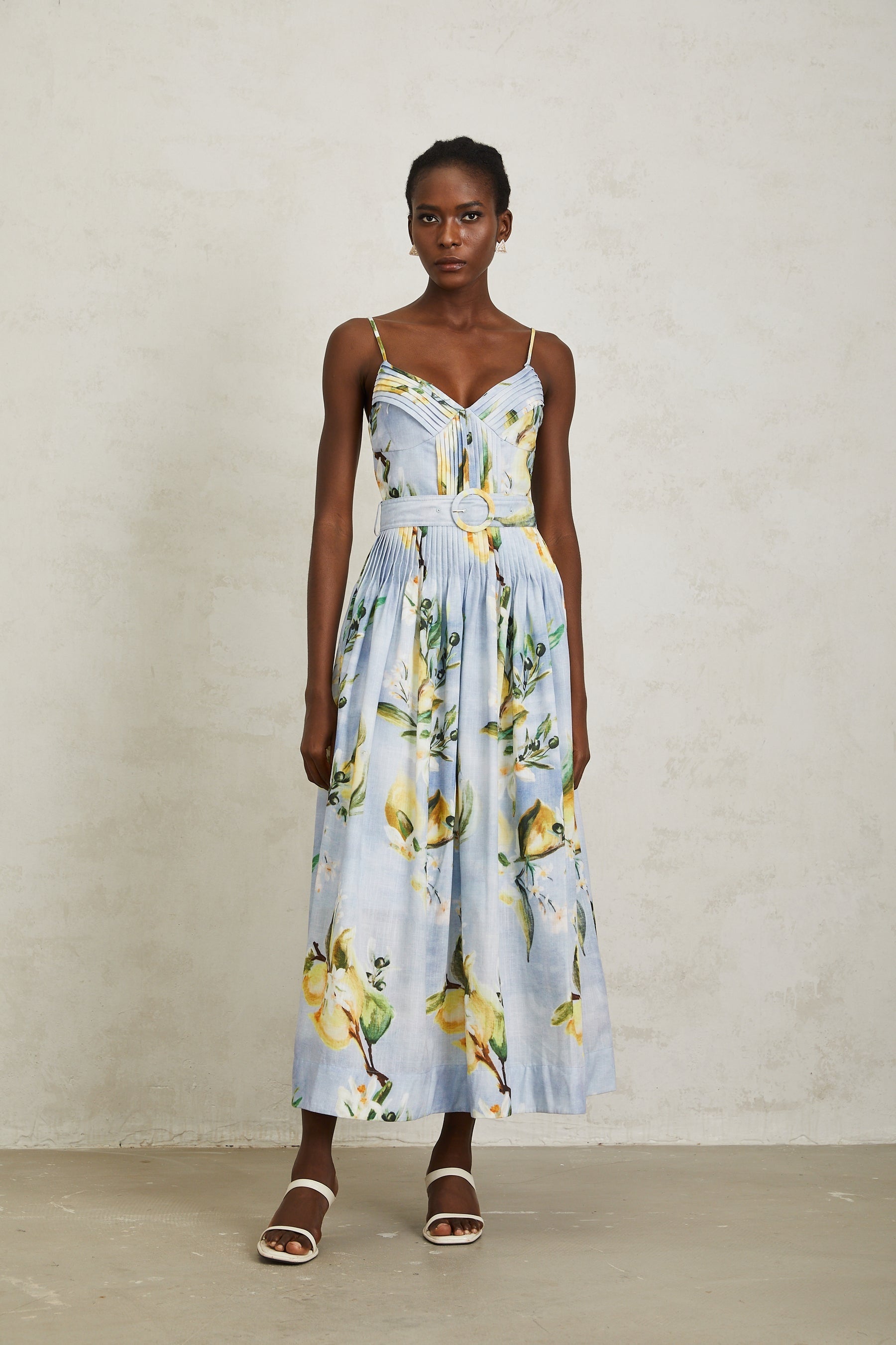 Esmée Blue Cottagecore Pleated Floral Maxi Dress