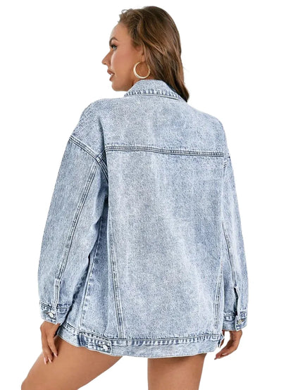 Essnce Casual Washed Dropped Shoulder Loose Denim Jacket