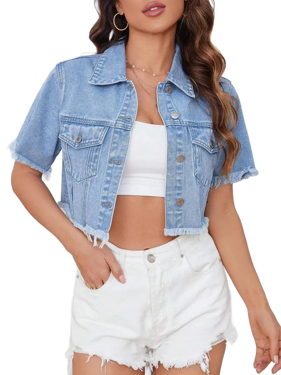 Essnce Frayed Edge Washed Denim Jacket