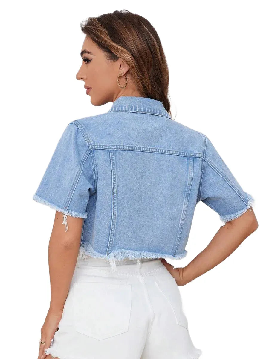Essnce Frayed Edge Washed Denim Jacket
