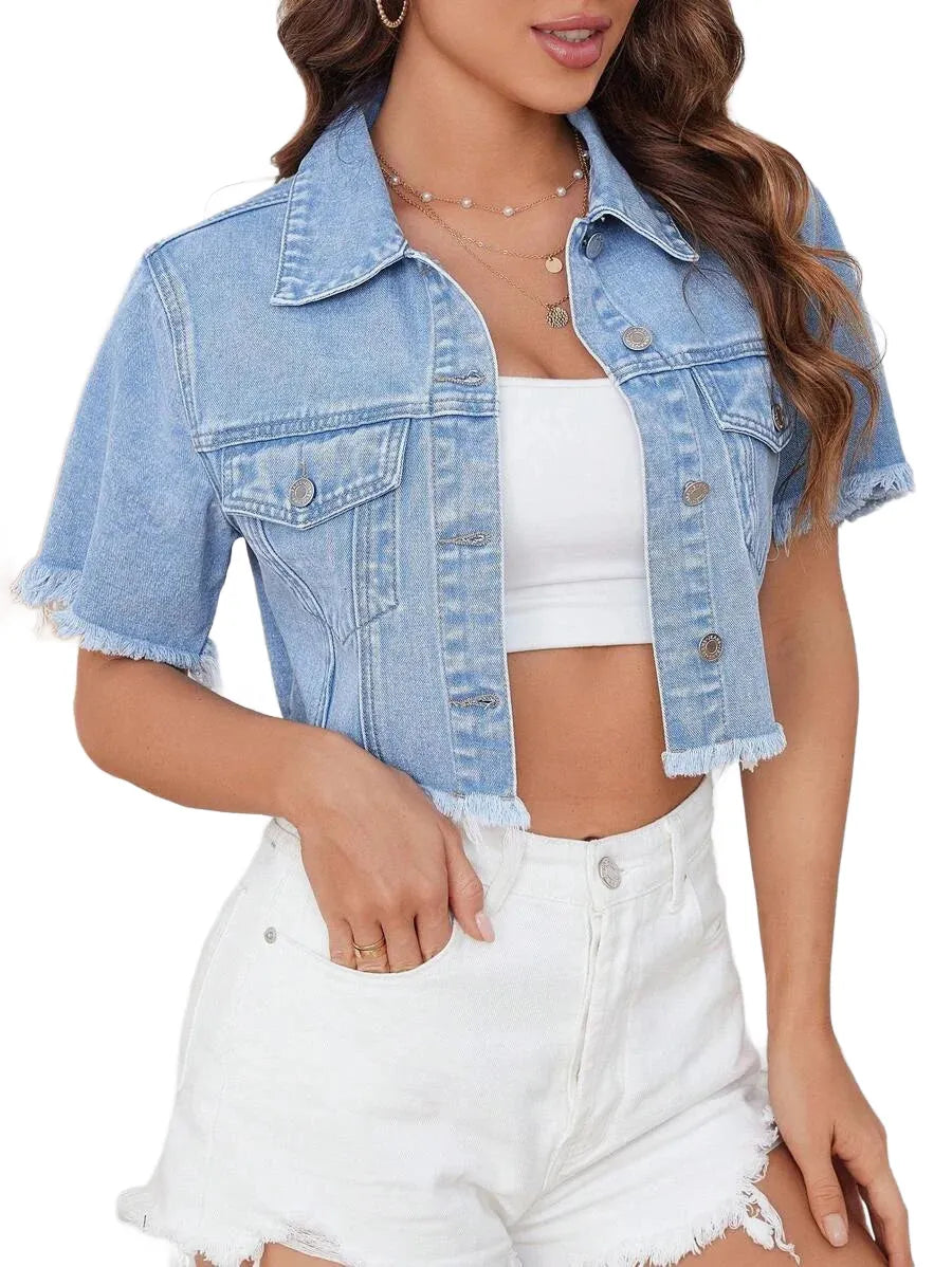 Essnce Frayed Edge Washed Denim Jacket