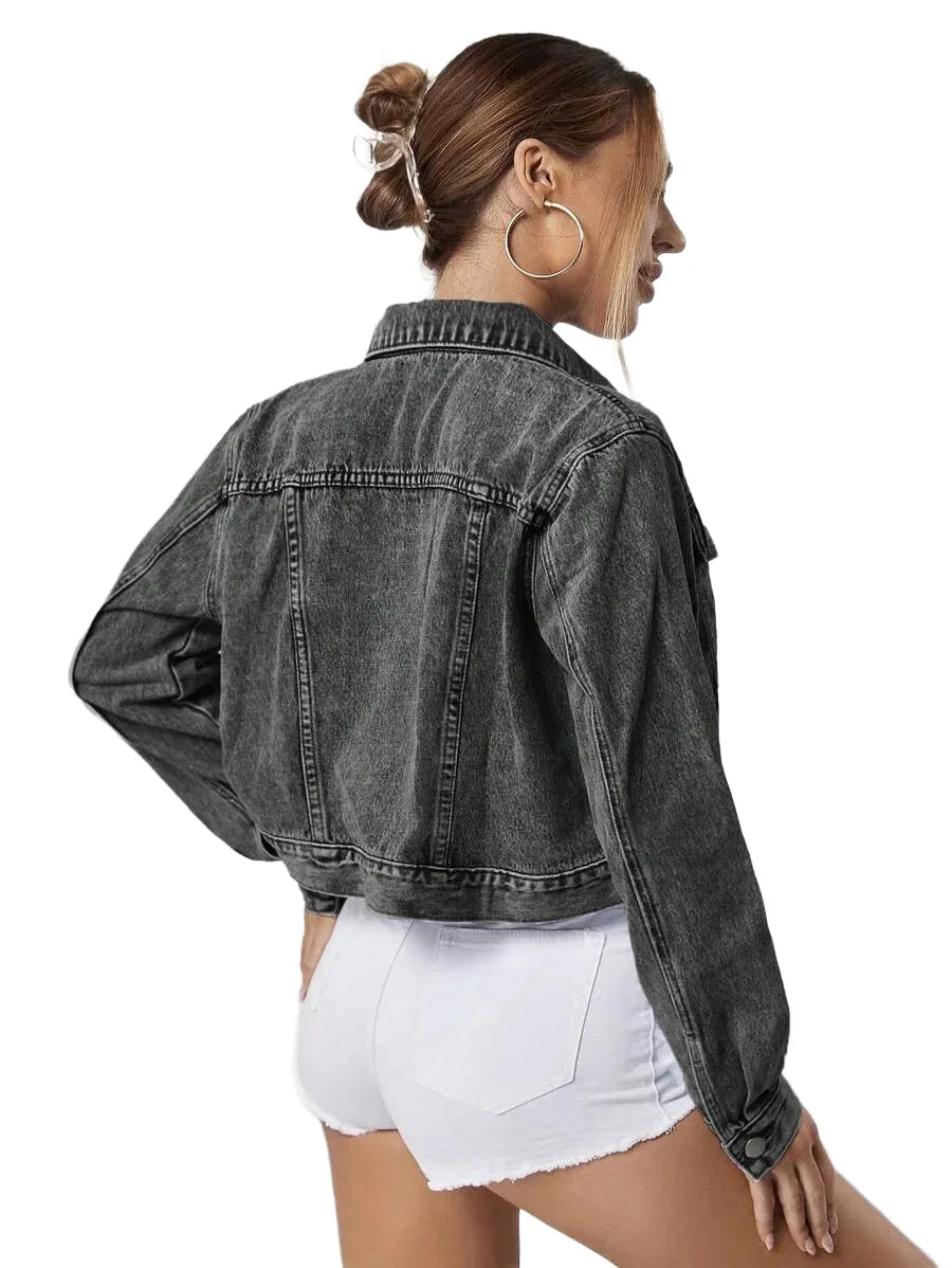 Essnce Womens Long Sleeve SingleBreasted Casual Versatile Denim Jacket Autumn