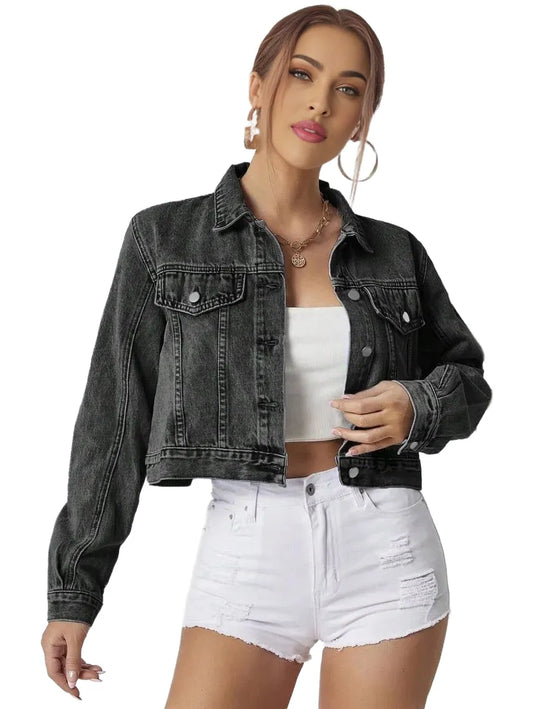 Essnce Womens Long Sleeve SingleBreasted Casual Versatile Denim Jacket Autumn