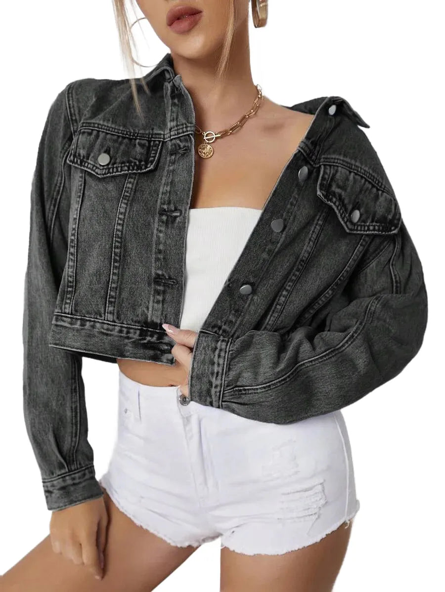 Essnce Womens Long Sleeve SingleBreasted Casual Versatile Denim Jacket Autumn