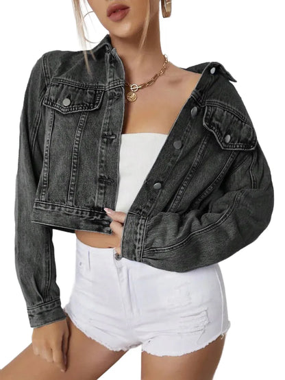 Essnce Womens Long Sleeve SingleBreasted Casual Versatile Denim Jacket Autumn