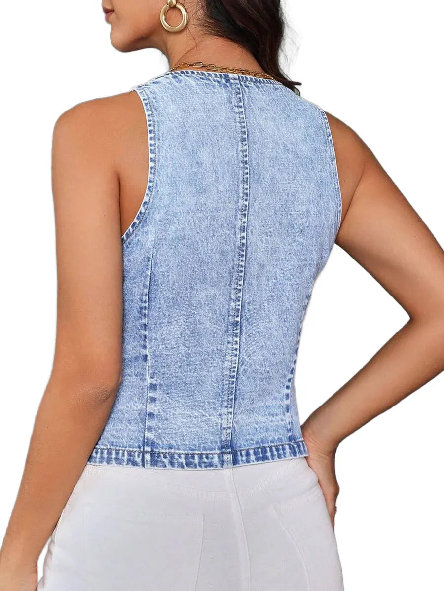 Essnce Womens Sleeveless Washed Denim Jacket