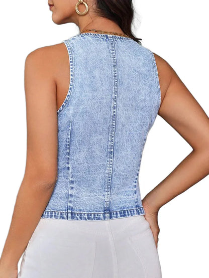 Essnce Womens Sleeveless Washed Denim Jacket